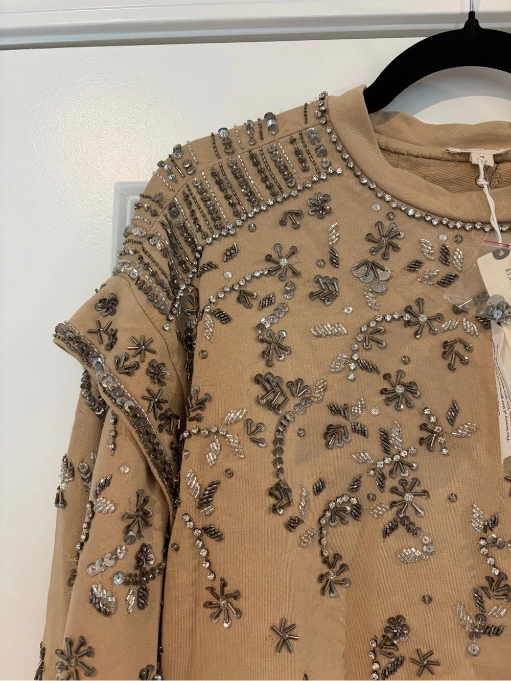 Pilcro Beige Embellished Crewneck Sweatshirt